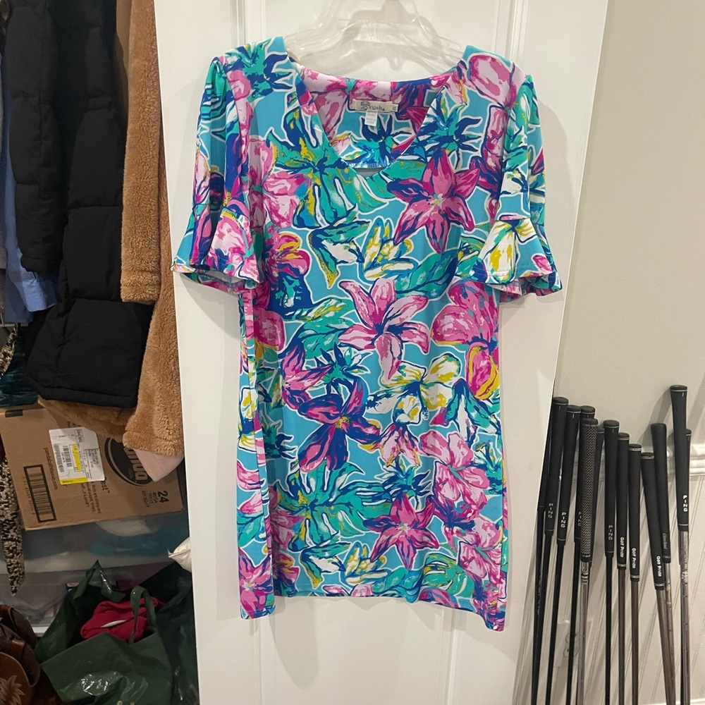 Aryeh Teal, Aqua & Pink Tropical Floral V-Neck Blouse
